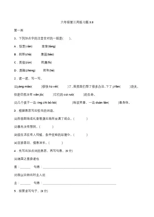 人教版六年级下册语文周末练习卷