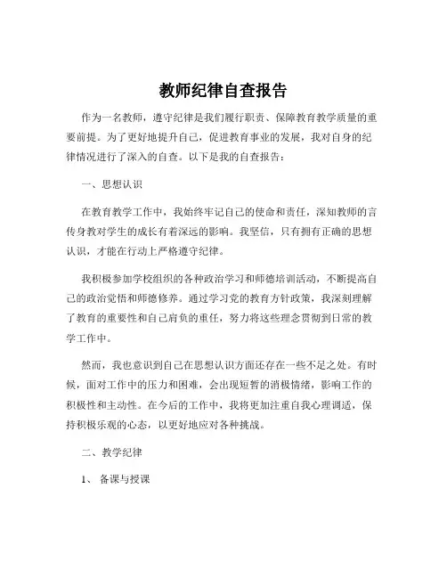 教师纪律自查报告