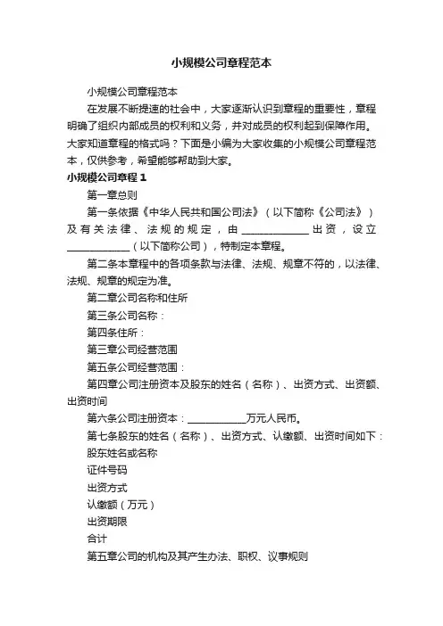 小规模公司章程范本
