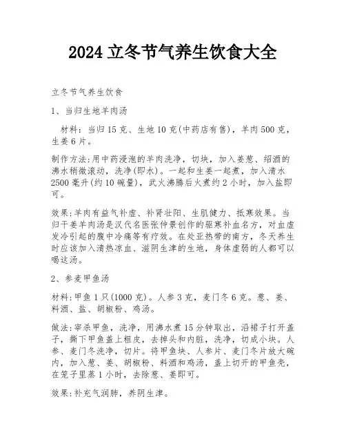2024立冬节气养生饮食大全