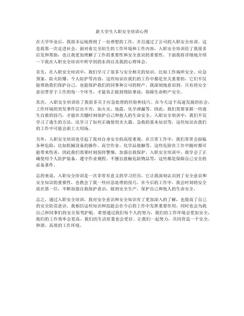 新大学生入职安全培训心得