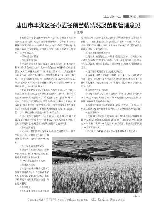 唐山市丰润区冬小麦冬前苗情情况及苗期管理意见