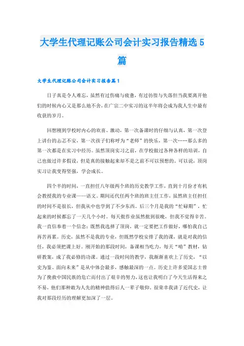 大学生代理记账公司会计实习报告精选5篇