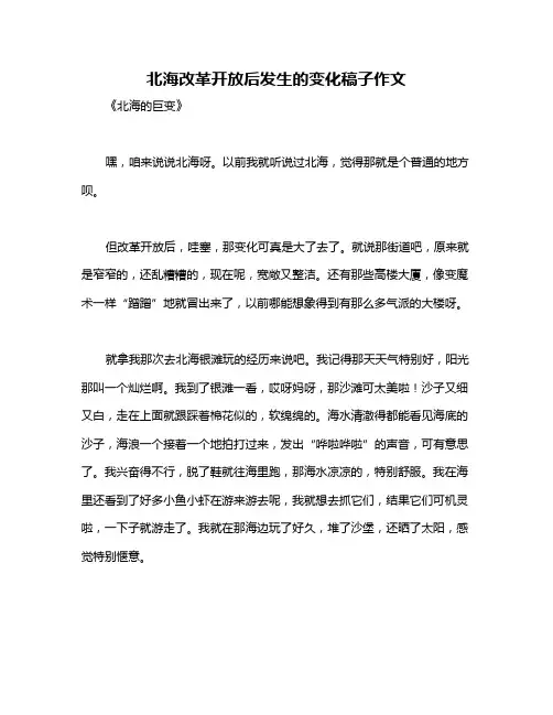 北海改革开放后发生的变化稿子作文