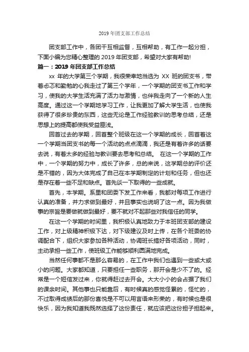 2019年团支部工作总结_年终工作总结_