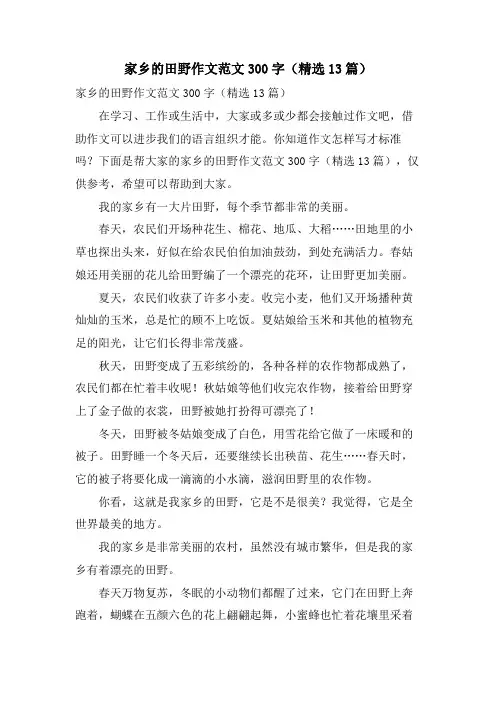 家乡的田野作文范文300字(13篇)