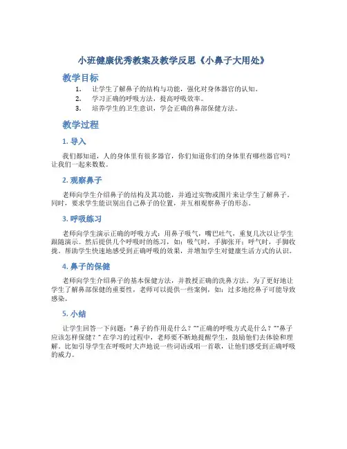 小班健康优秀教案及教学反思《小鼻子大用处》