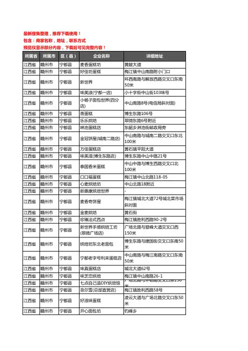 新版江西省赣州市宁都县蛋糕房企业公司商家户名录单联系方式地址大全58家