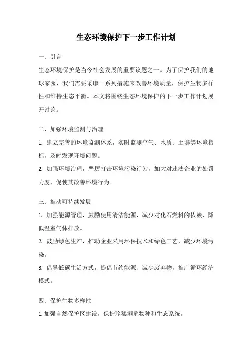 生态环境保护下一步工作计划