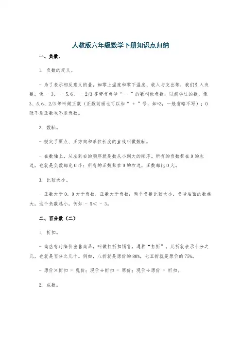 人教版六年级数学下册知识点归纳