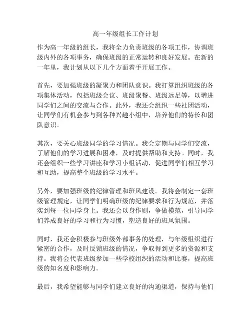 高一年级组长工作计划