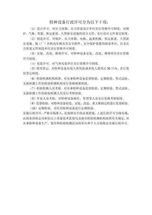 特种设备行政许可分为以下十项