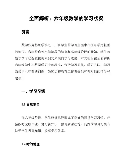 全面解析：六年级数学的学习状况