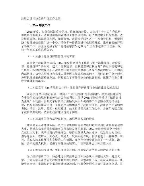 注册会计师协会的年度工作总结