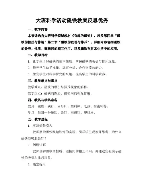 大班科学活动磁铁教案反思优秀