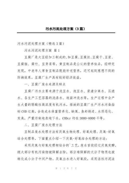 污水污泥处理方案(3篇)