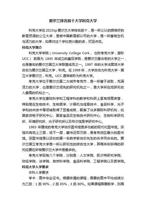 爱尔兰排名前十大学科克大学