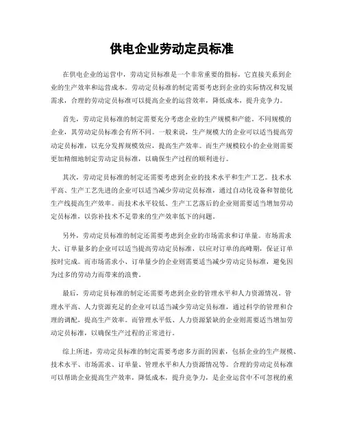 供电企业劳动定员标准