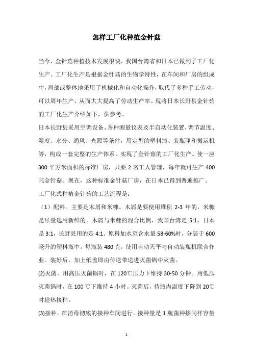 怎样工厂化种植金针菇