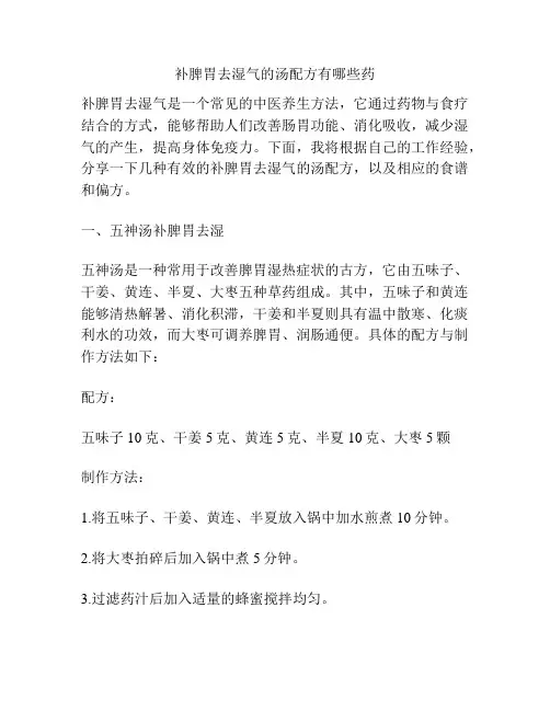 补脾胃去湿气的汤配方有哪些药