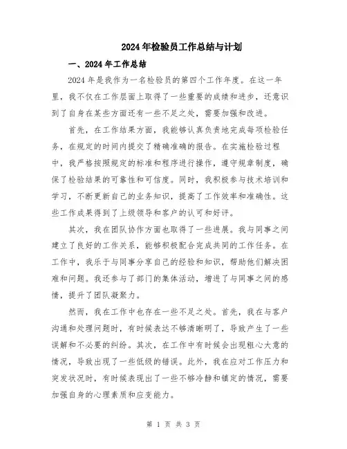 2024年检验员工作总结与计划