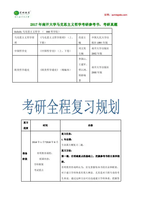 2017年南开大学马克思主义哲学考研参考书,考研真题