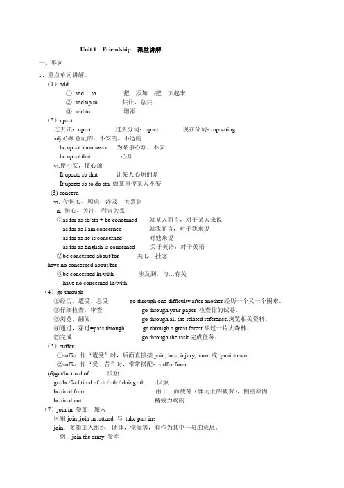 人教版高一英语必修一Unit_1__Friendship知识点详解和练习试卷