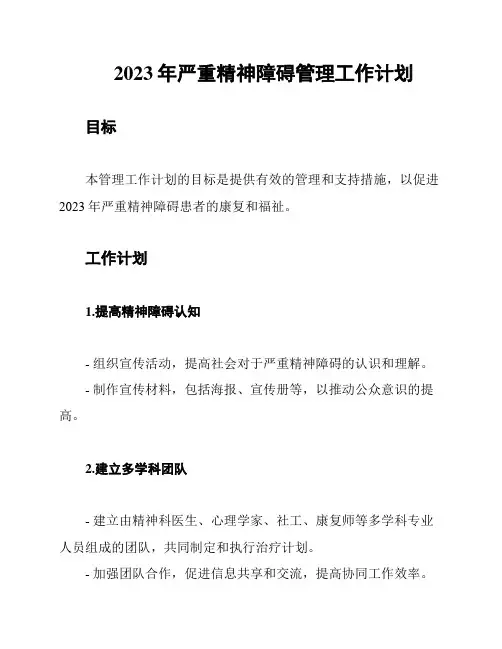 2023年严重精神障碍管理工作计划