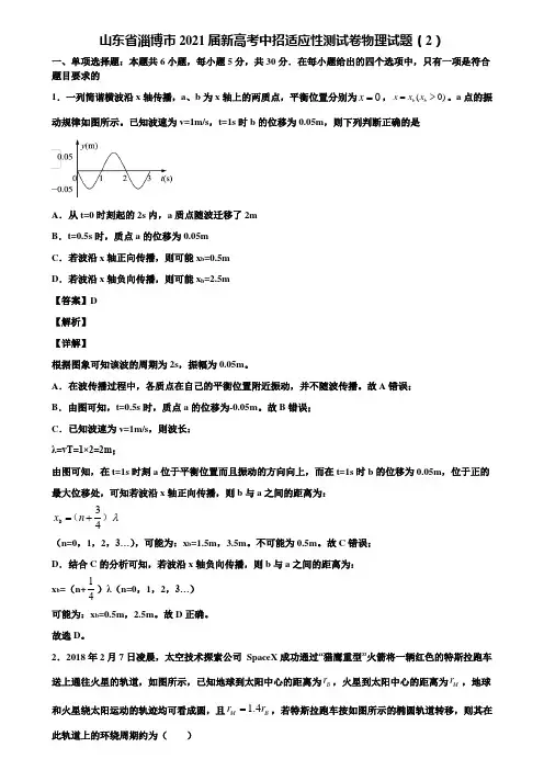 (含5套模拟卷)山东省淄博市2021届新高考中招适应性测试卷物理试题(2)含解析