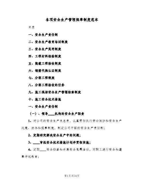 各项安全生产管理规章制度范本（3篇）