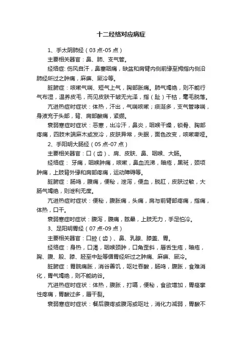 十二经络对应病症