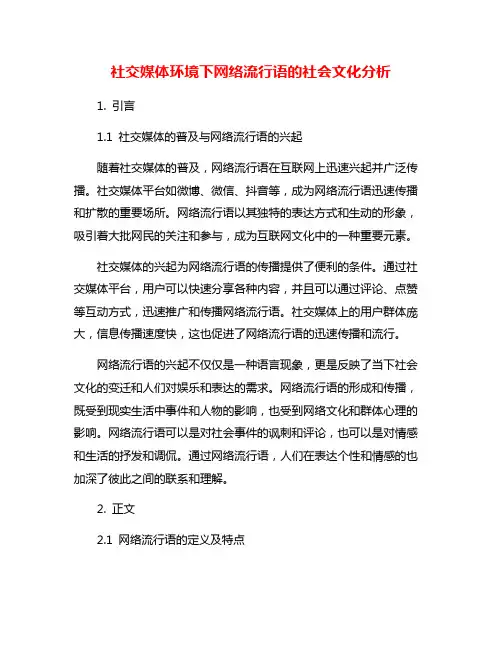 社交媒体环境下网络流行语的社会文化分析