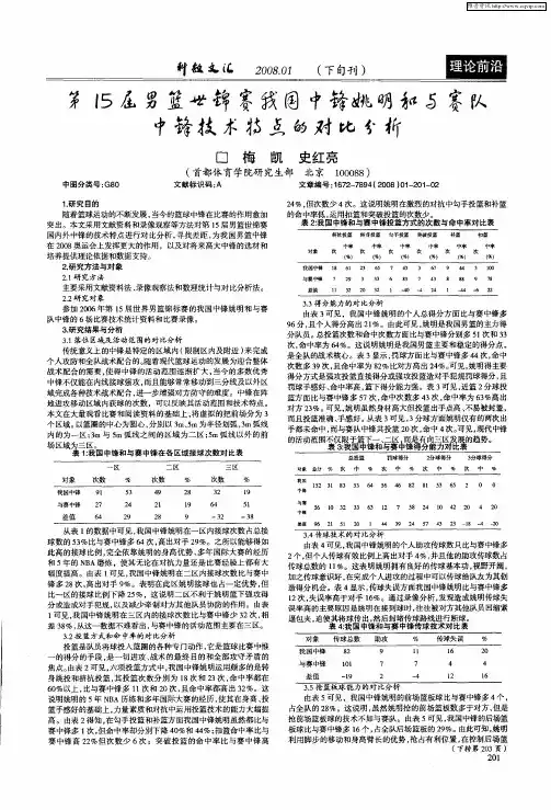 第15届男篮世锦赛我国中锋姚明和与赛队中锋技术特点的对比分析