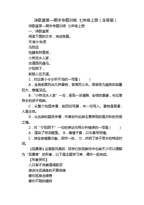 诗歌鉴赏—期末专题训练 七年级上册(含答案)