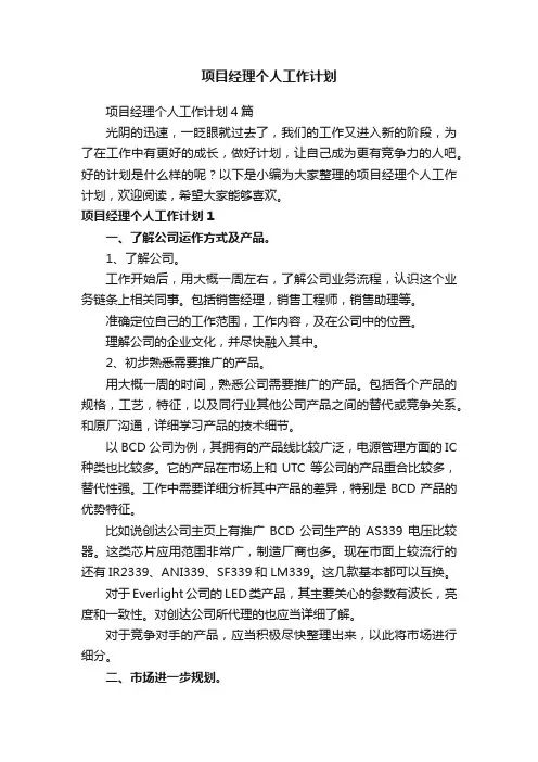 项目经理个人工作计划