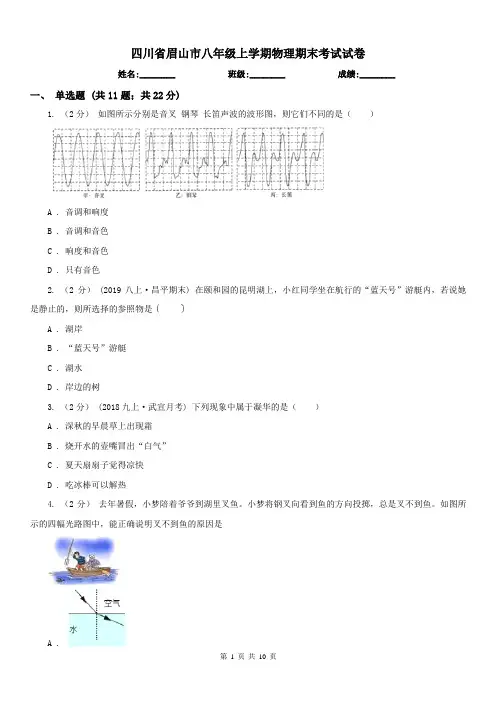四川省眉山市八年级上学期物理期末考试试卷