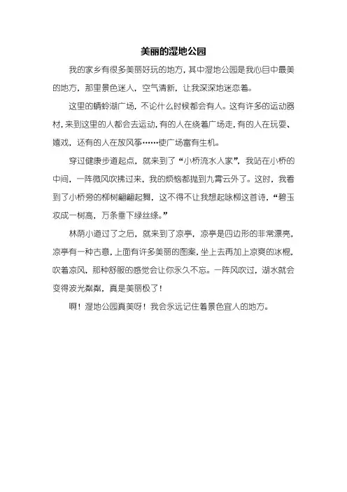 三年级作文：美丽的湿地公园作文350字