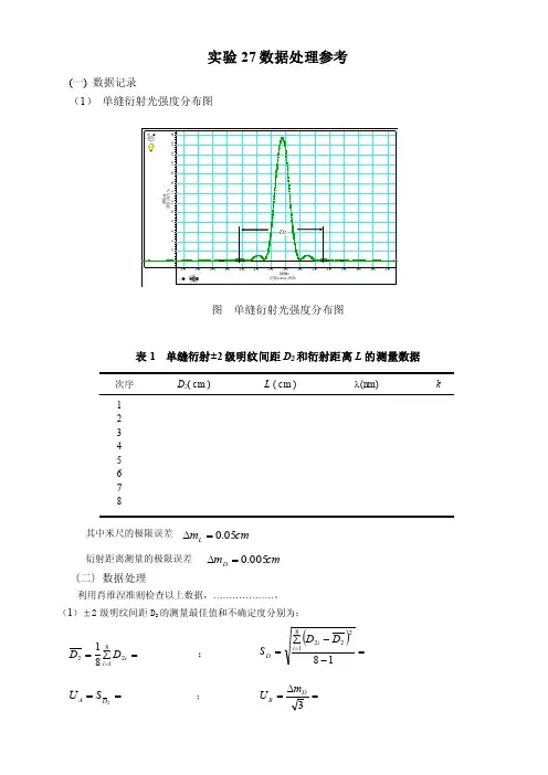 单缝衍射数据记录及处理