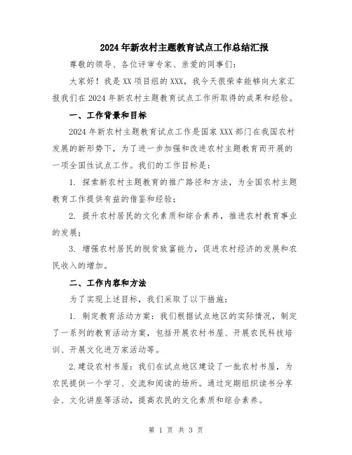 2024年新农村主题教育试点工作总结汇报