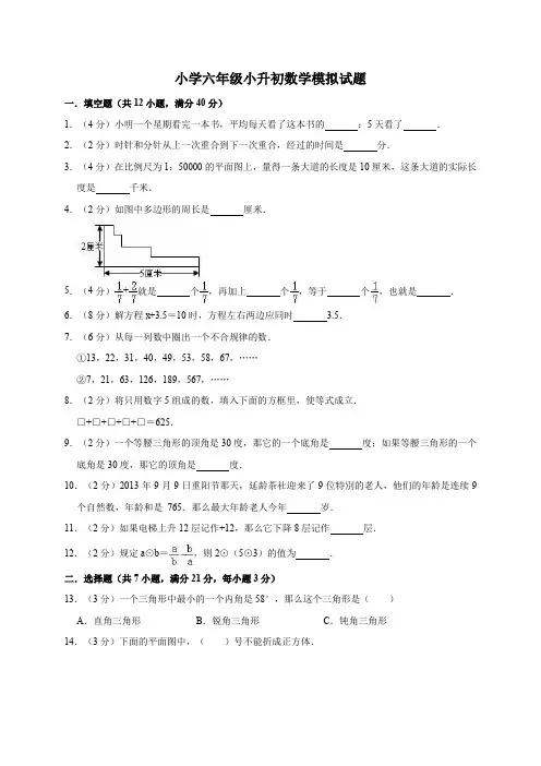 人教新课标六年级下册数学小升初模拟试题(含答案)