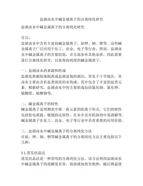 盐湖卤水中碱金属离子的分离纯化研究