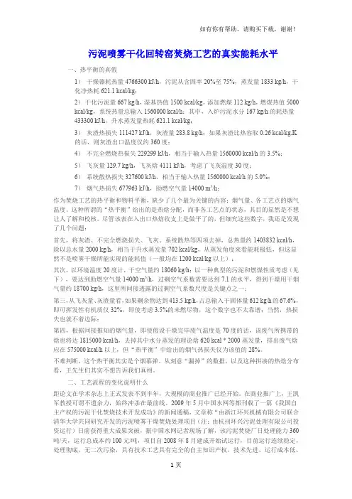 污泥喷雾干化回转窑焚烧工艺真实能耗水平