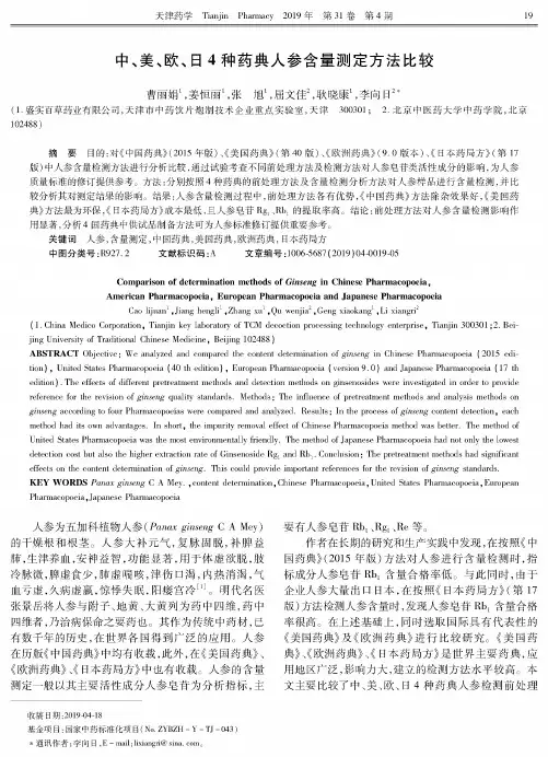 中、美、欧、日4种药典人参含量测定方法比较