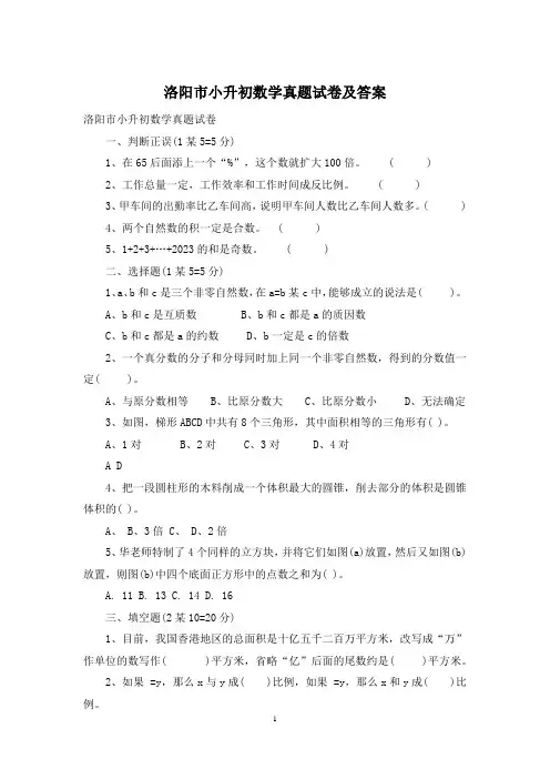 洛阳市小升初数学真题试卷及答案