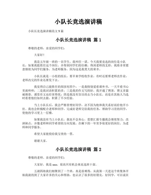 小队长竞选演讲稿