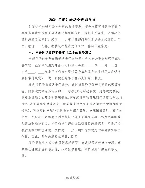 2024年审计进场会表态发言(二篇)