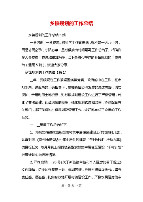 乡镇规划的工作总结
