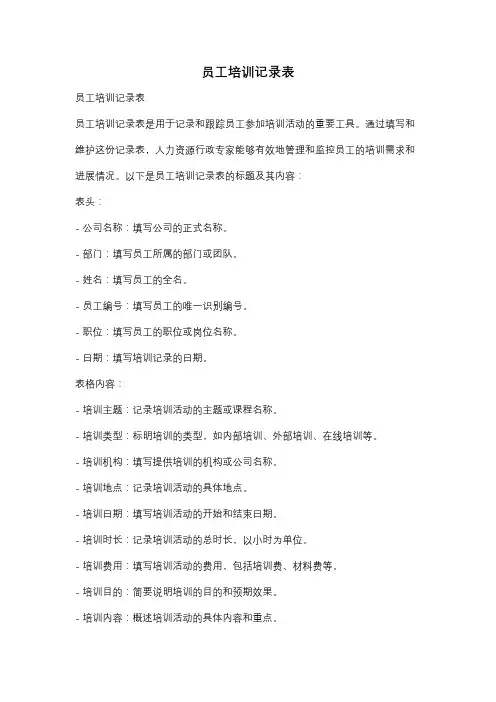 员工培训记录表