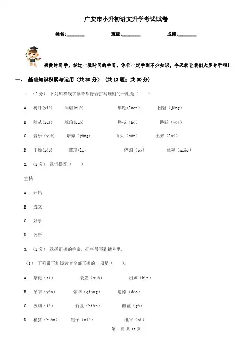 广安市小升初语文升学考试试卷