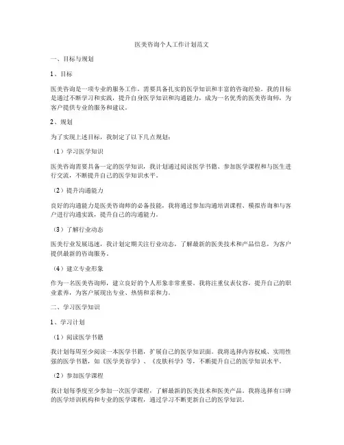 医美咨询个人工作计划范文